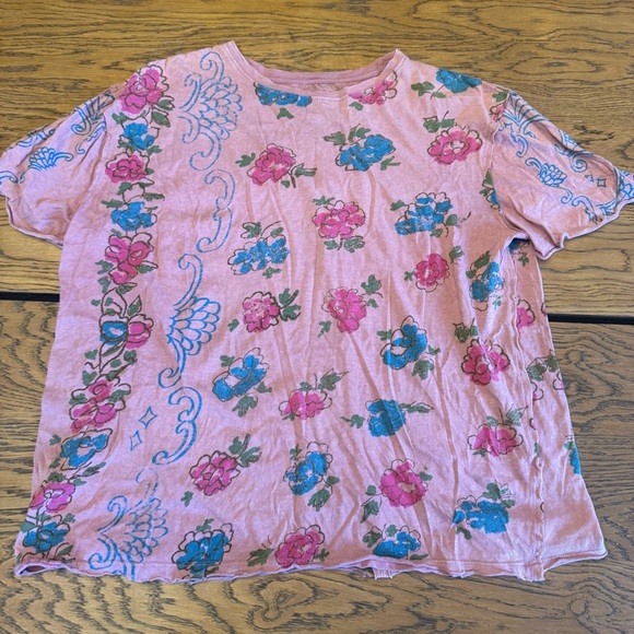 Free People Women's Red Nina Boheme Printed Tee Oversized XS S M L - Picture 2 of 6